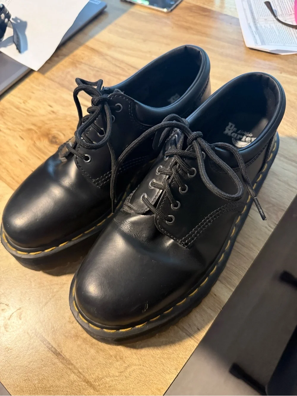 Dr. Martens Black 5-Eye Derby with Yellow Stitching